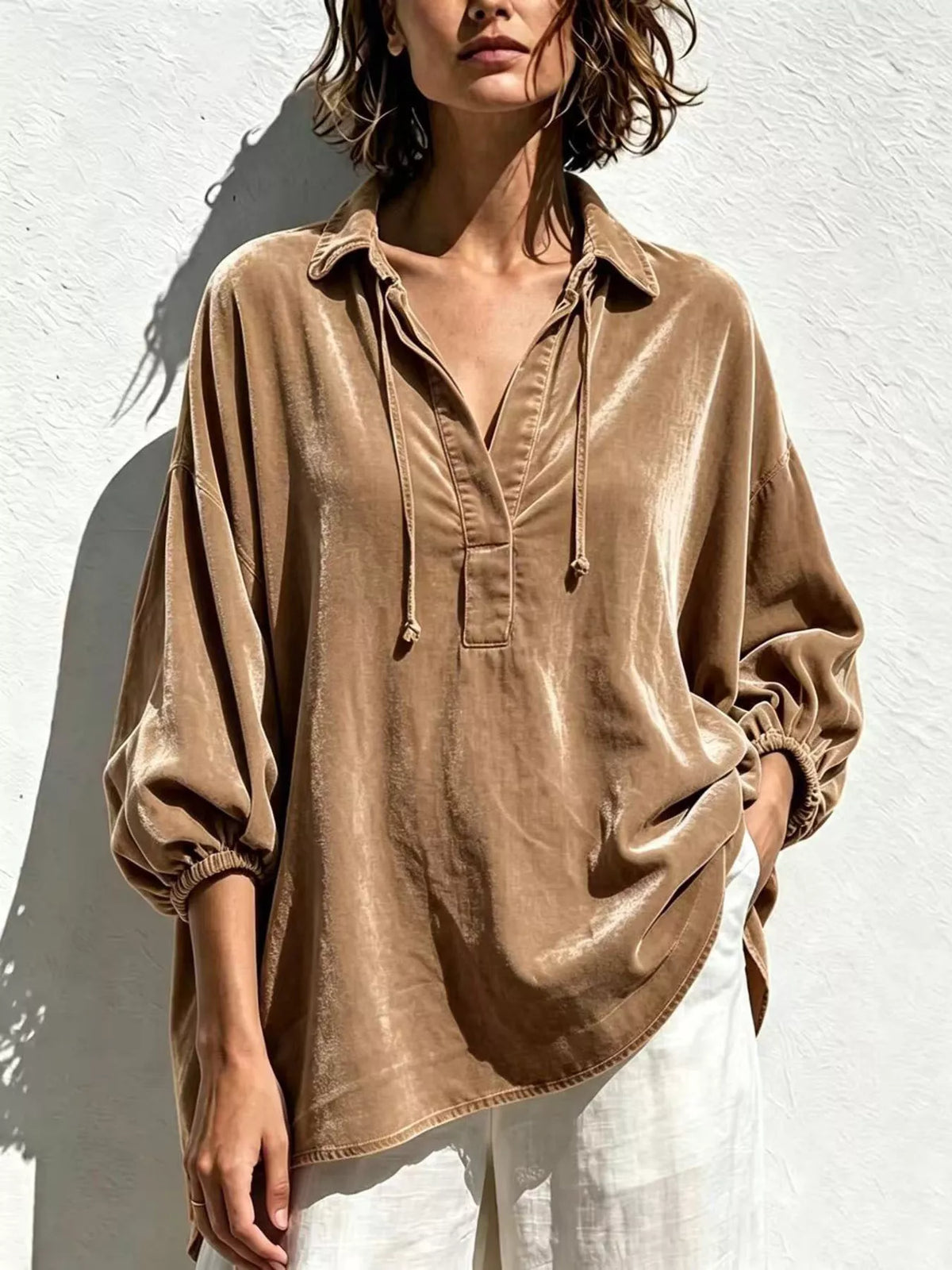Velvet Collared Drawstring Blouse — product view 5