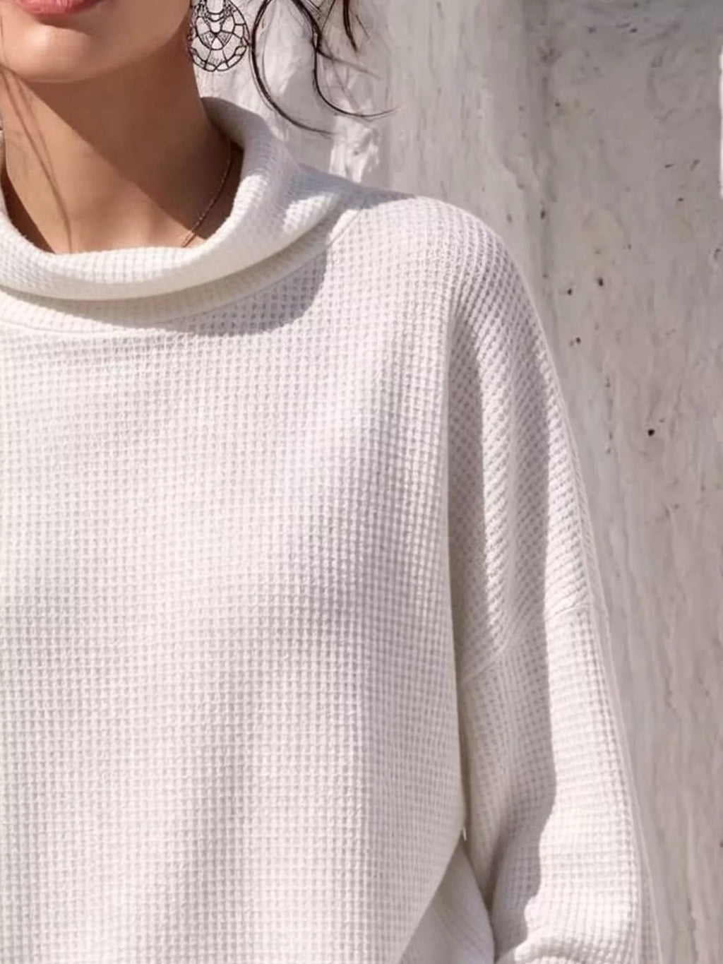 Waffle-Knit Mock-Neck Long-Sleeve Top — product view 4
