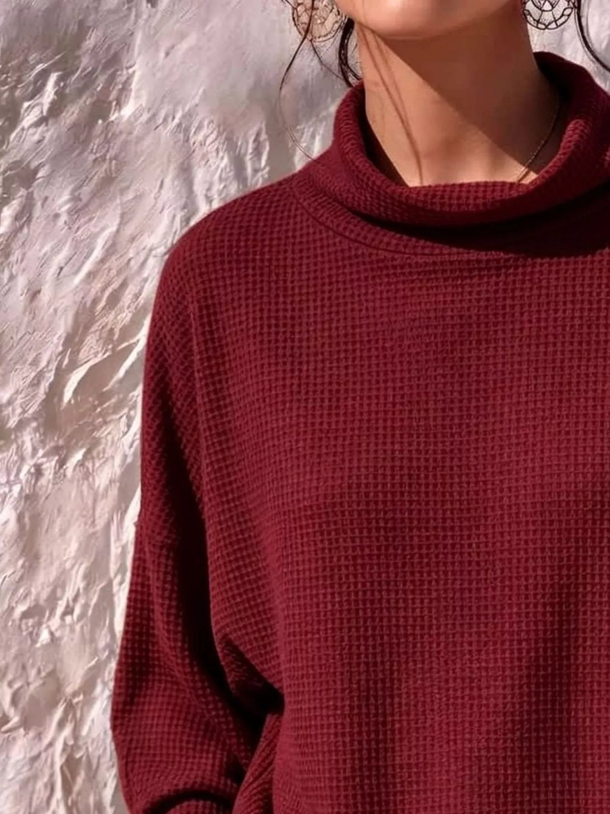 Waffle-Knit Mock-Neck Long-Sleeve Top — product view 6
