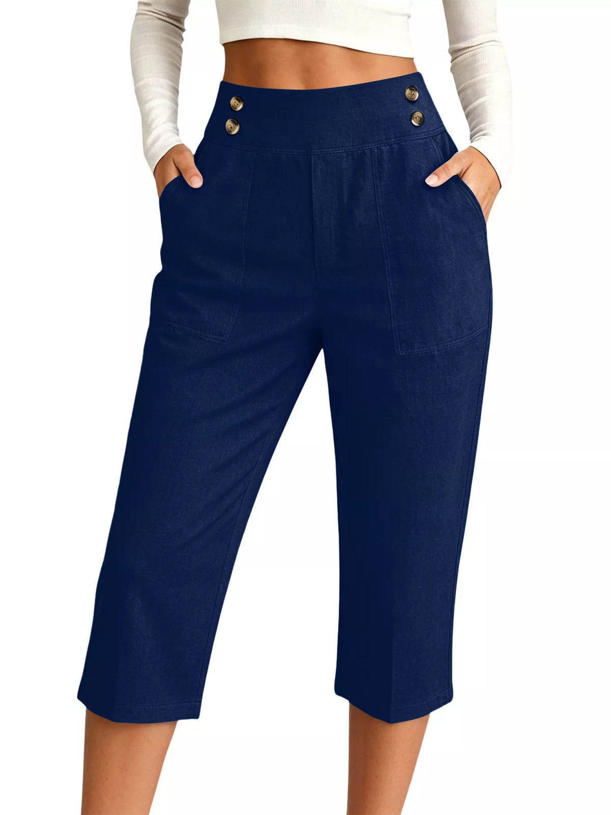 High-Waisted Button-Detail Cropped Pants — product view 11