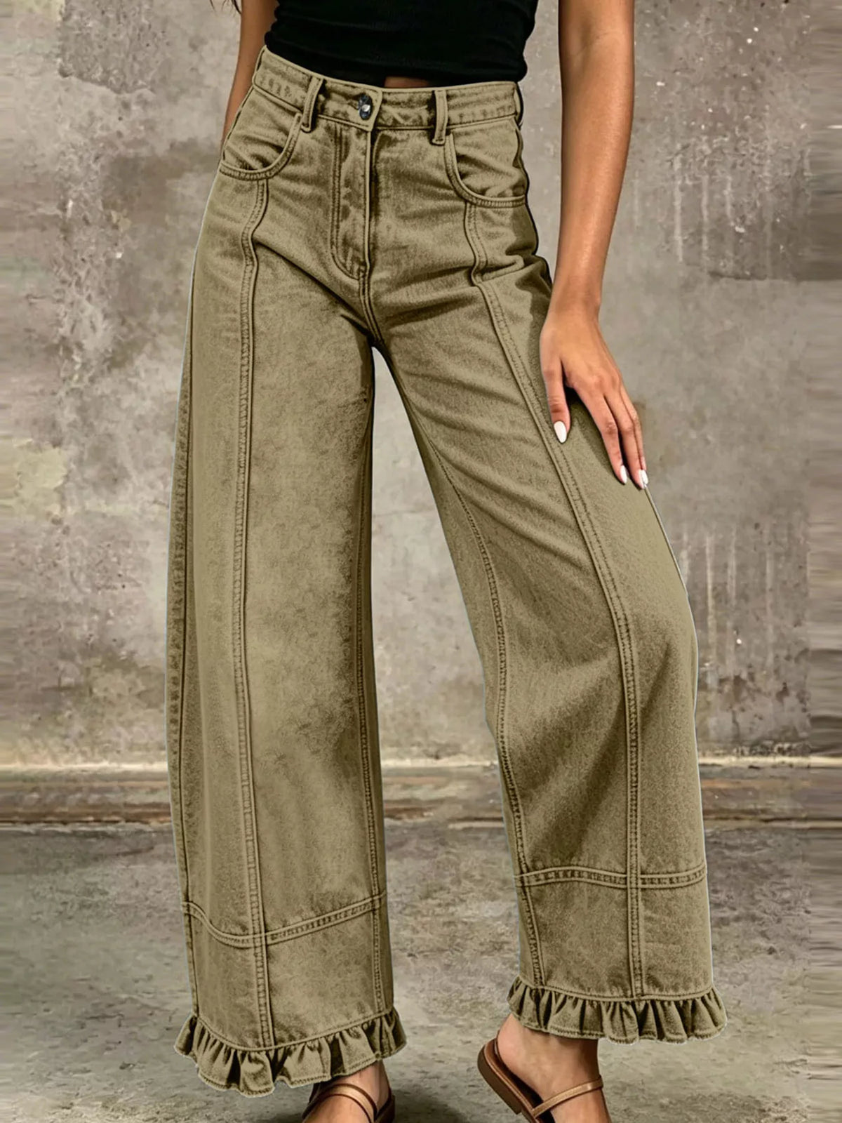 High-Waisted Wide-Leg Ruffled-Hem Jeans — product view 14