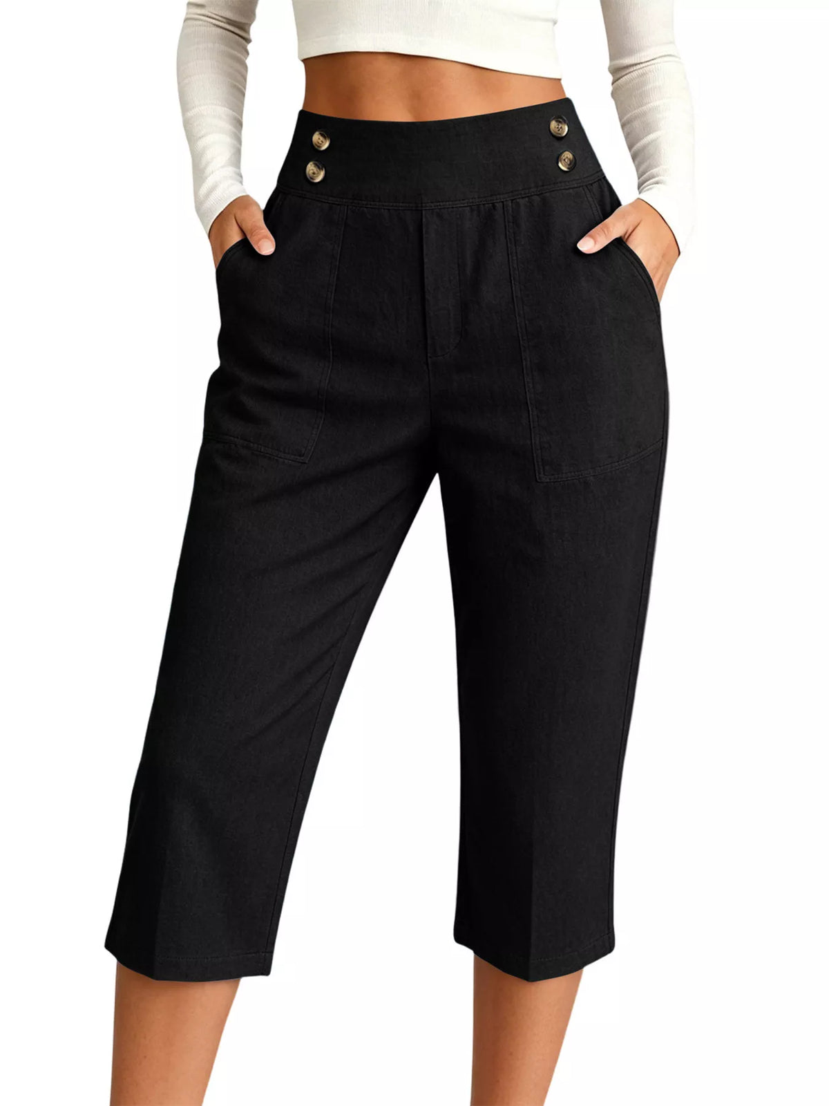 High-Waisted Button-Detail Cropped Pants — product view 7