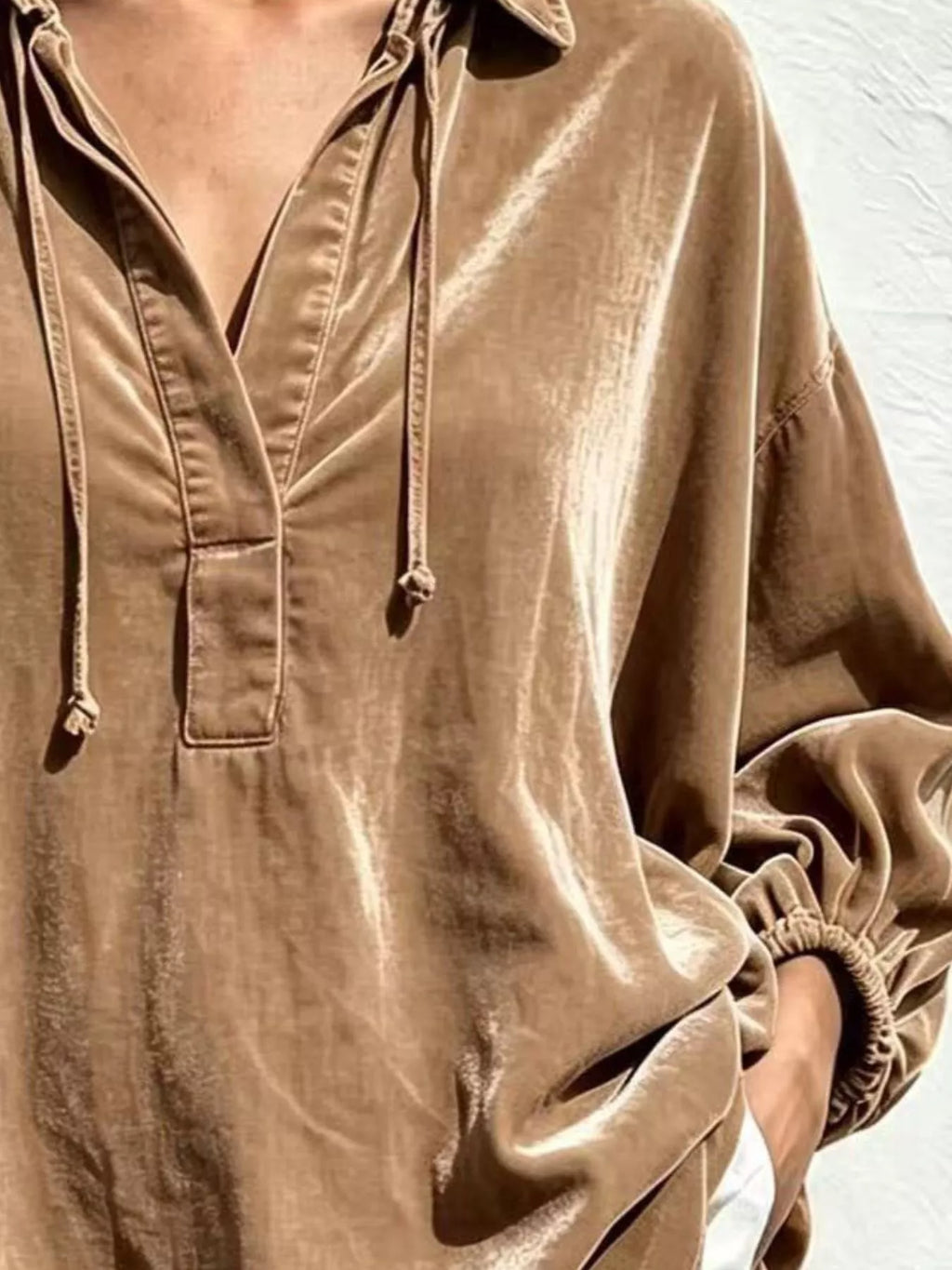 Velvet Collared Drawstring Blouse — product view 6