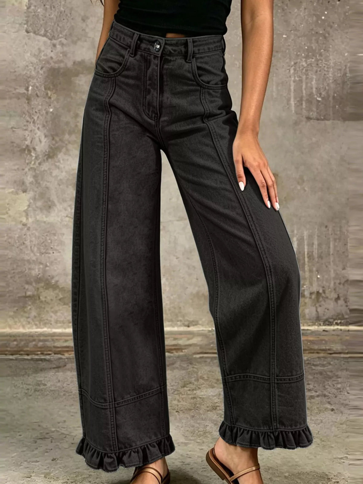 High-Waisted Wide-Leg Ruffled-Hem Jeans — product view 10