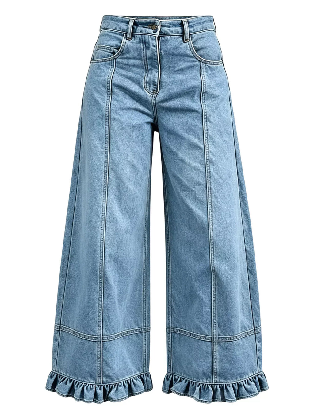 High-Waisted Wide-Leg Ruffled-Hem Jeans — product view 1
