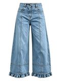 High-Waisted Wide-Leg Ruffled-Hem Jeans — product view 1