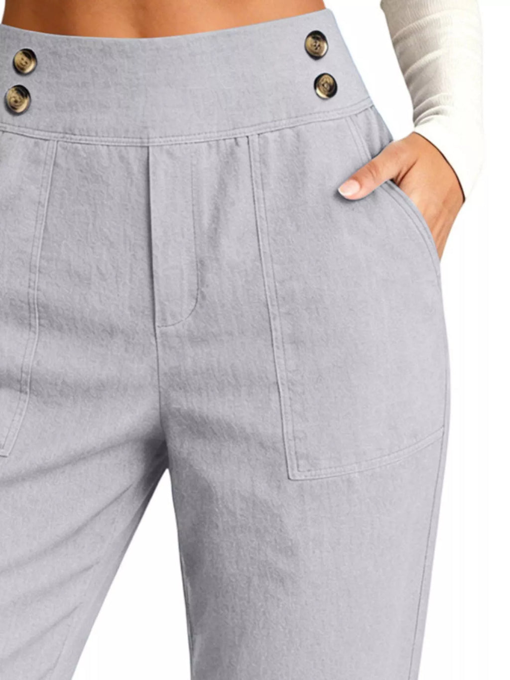 High-Waisted Button-Detail Cropped Pants — product view 4