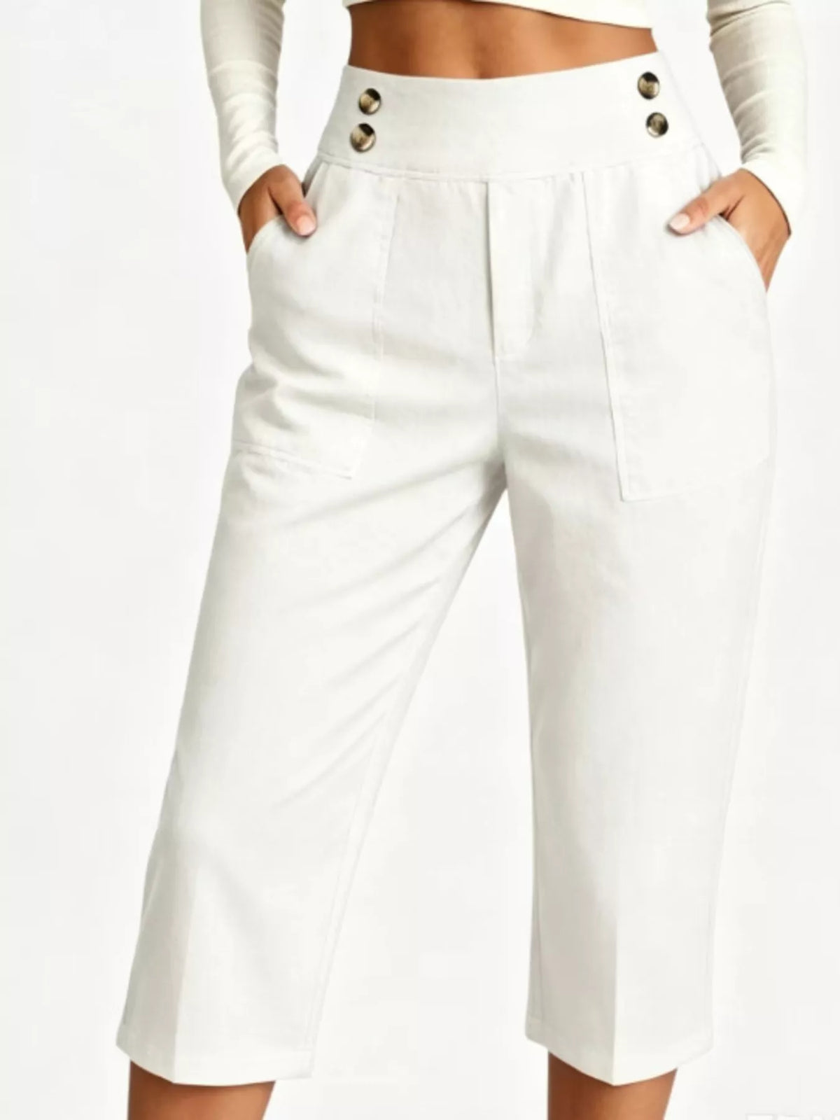 High-Waisted Button-Detail Cropped Pants — product view 1