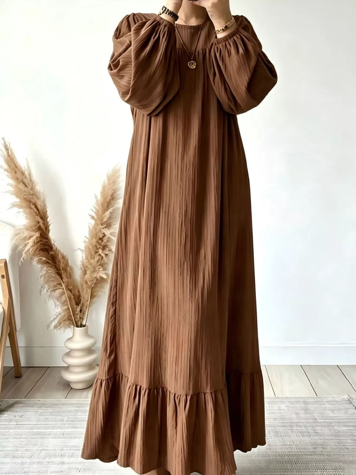 Textured Puff-Sleeve Maxi Dress — product view 7