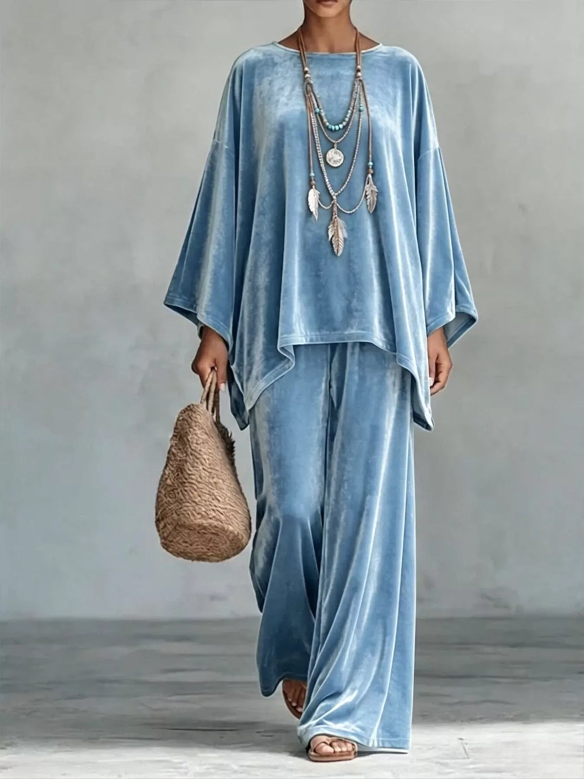 Asymmetrical Top and Wide-Leg Pants Set — product view 11