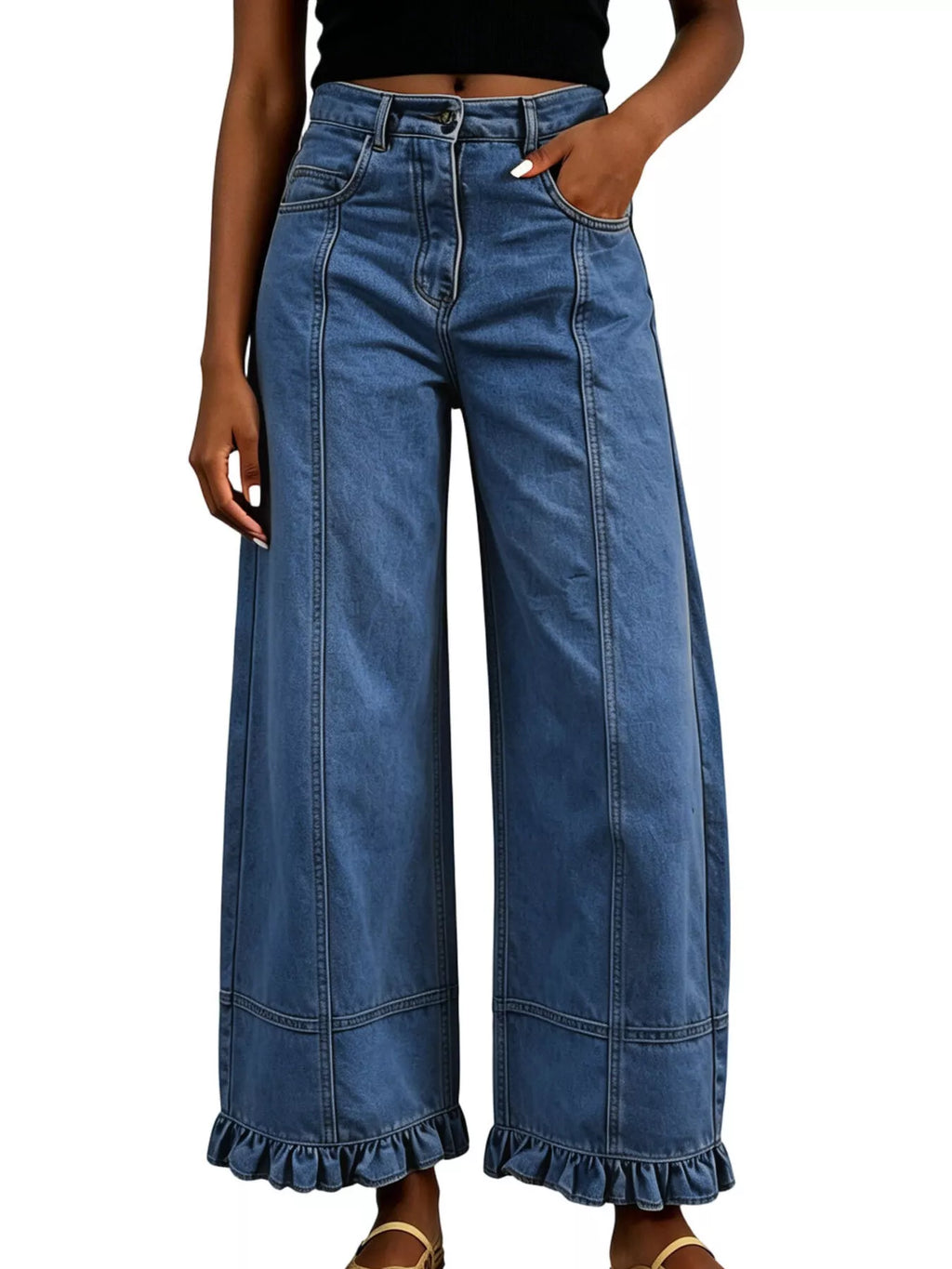 High-Waisted Wide-Leg Ruffled-Hem Jeans — product view 8