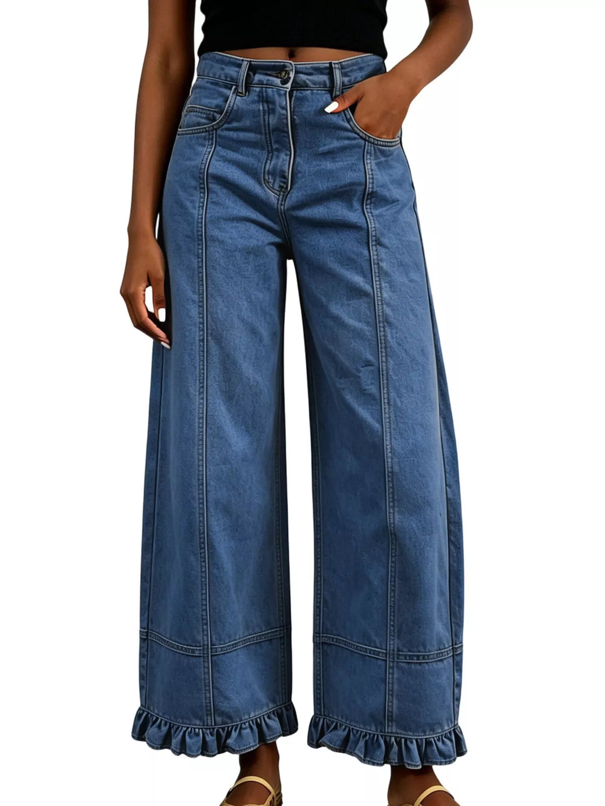 High-Waisted Wide-Leg Ruffled-Hem Jeans — product view 8