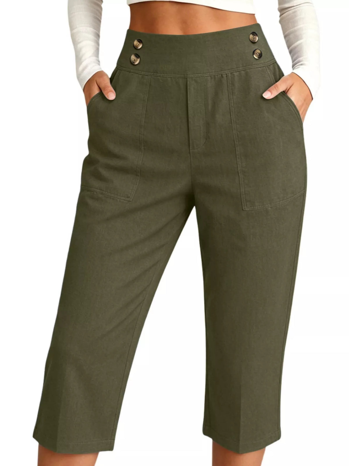 High-Waisted Button-Detail Cropped Pants — product view 5