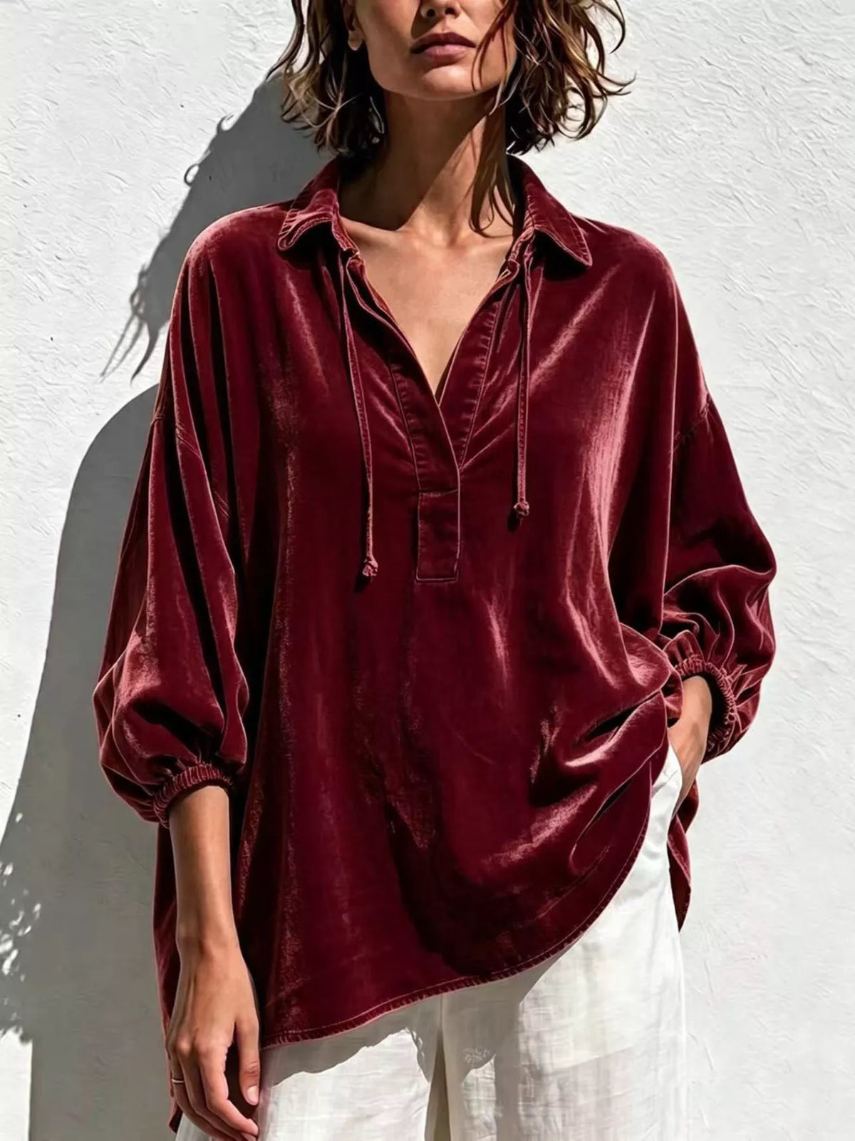 Velvet Collared Drawstring Blouse — product view 11