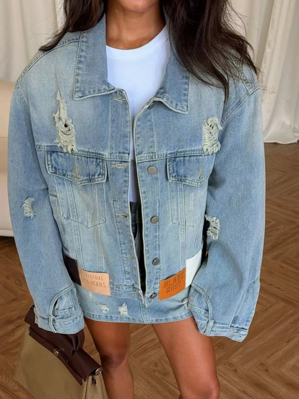 Distressed Denim Jacket and Mini Skirt Set — product view 4