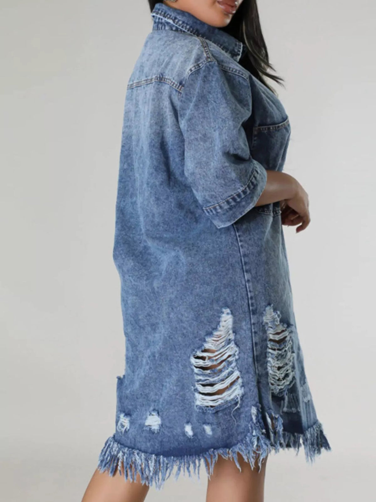 Distressed Button-Down Denim Dress — product view 6