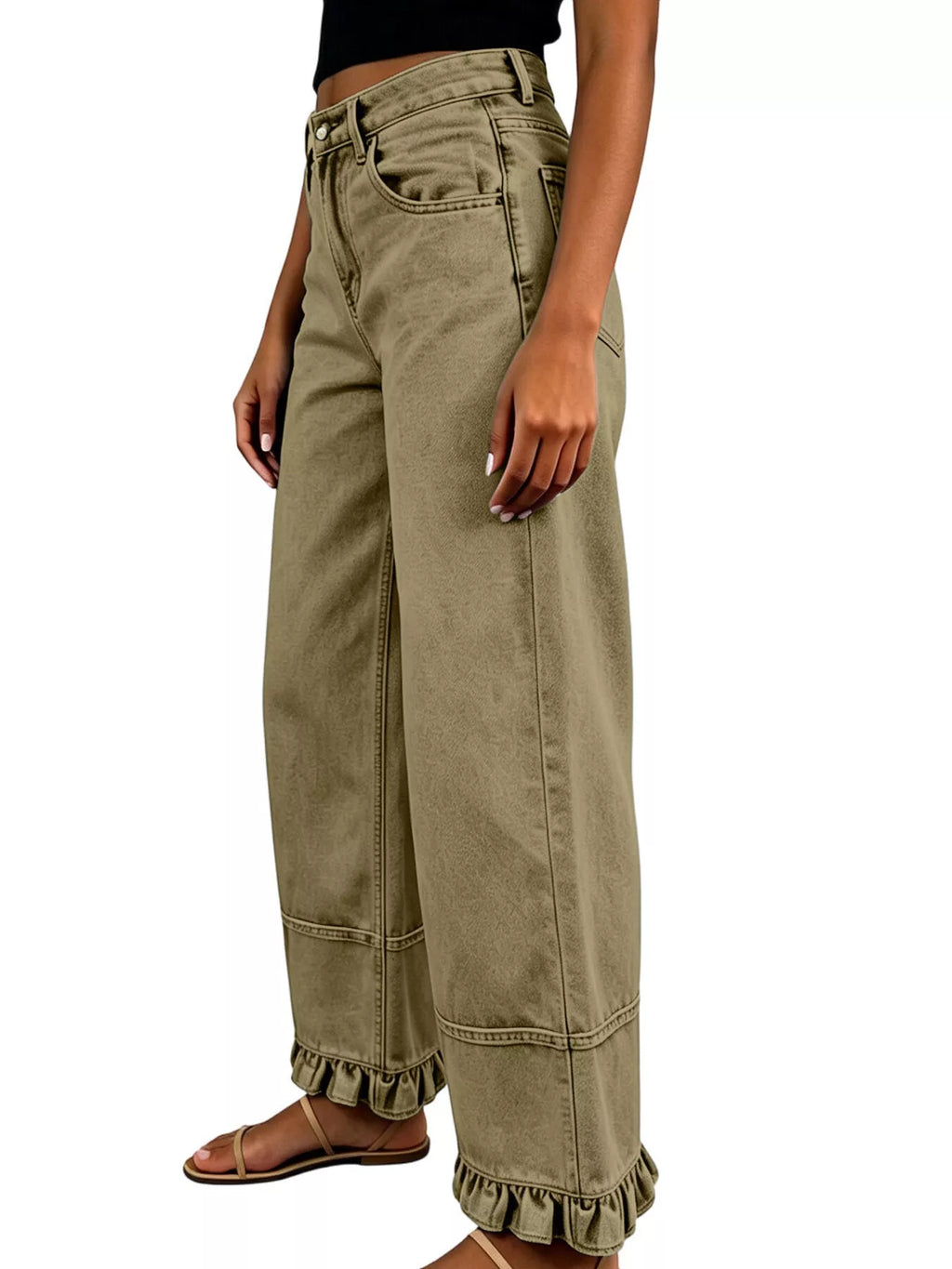 High-Waisted Wide-Leg Ruffled-Hem Jeans — product view 15