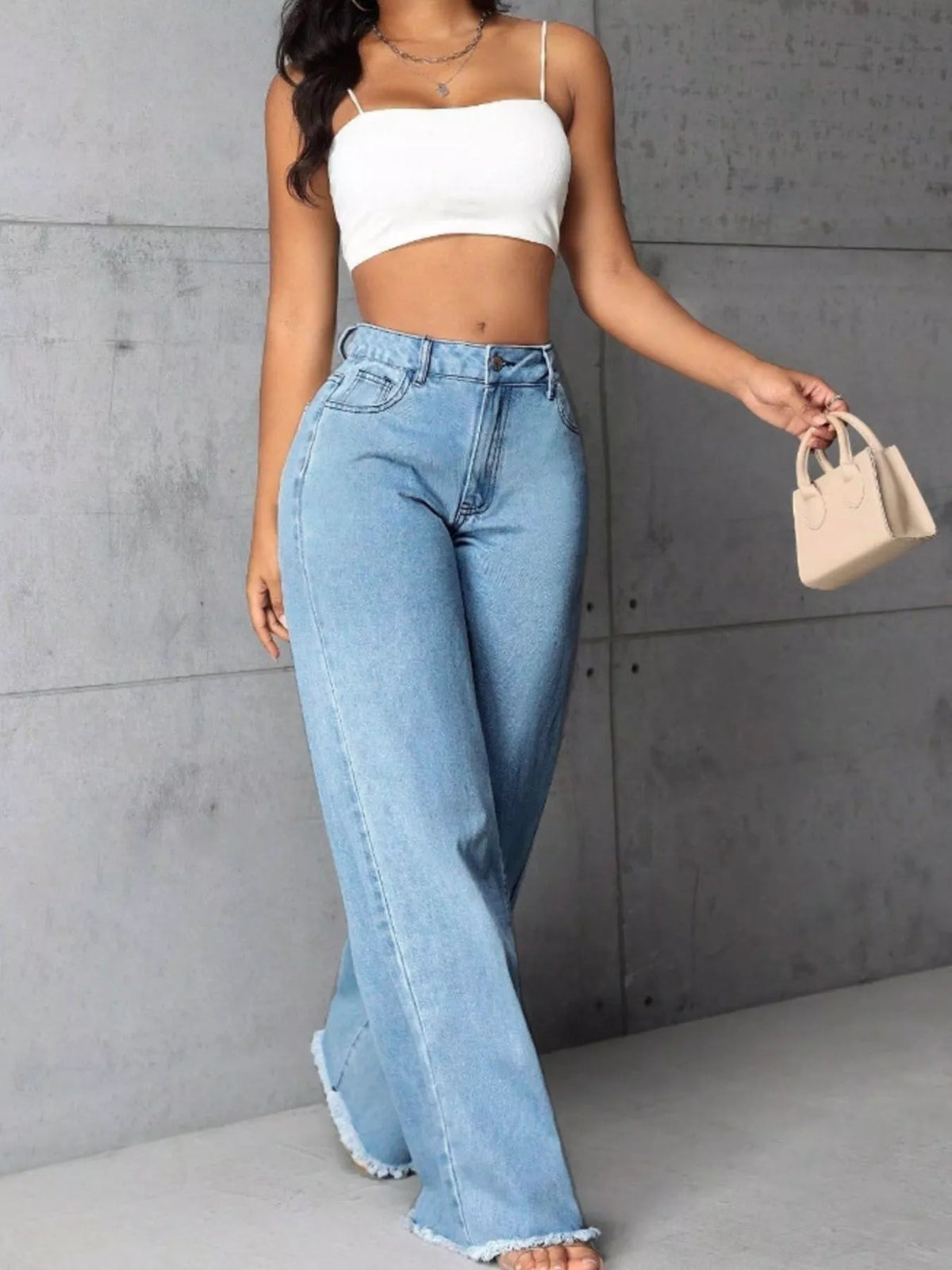 High-Waisted Wide-Leg Raw-Hem Jeans — product view 2