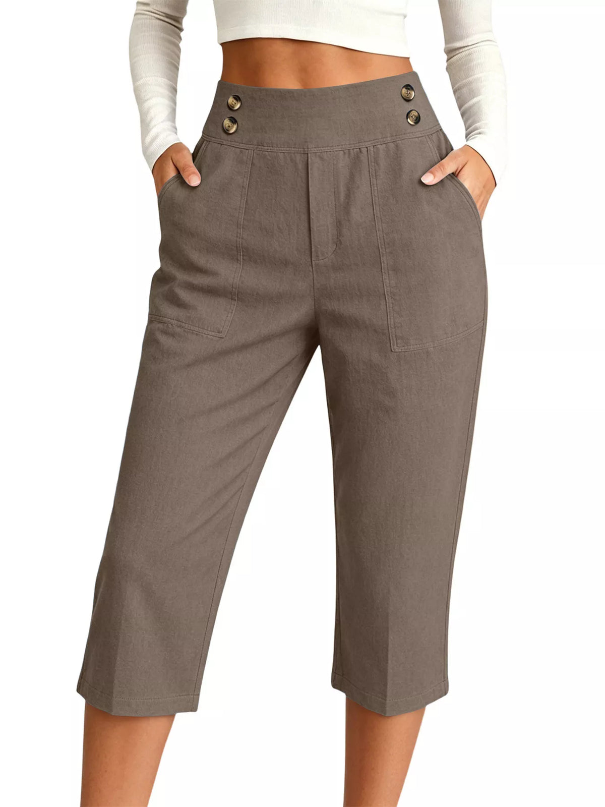 High-Waisted Button-Detail Cropped Pants — product view 23