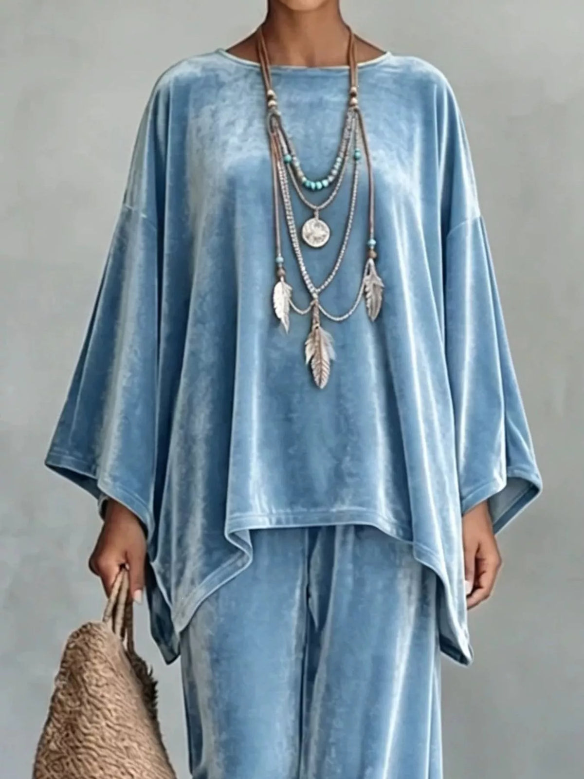 Asymmetrical Top and Wide-Leg Pants Set — product view 12