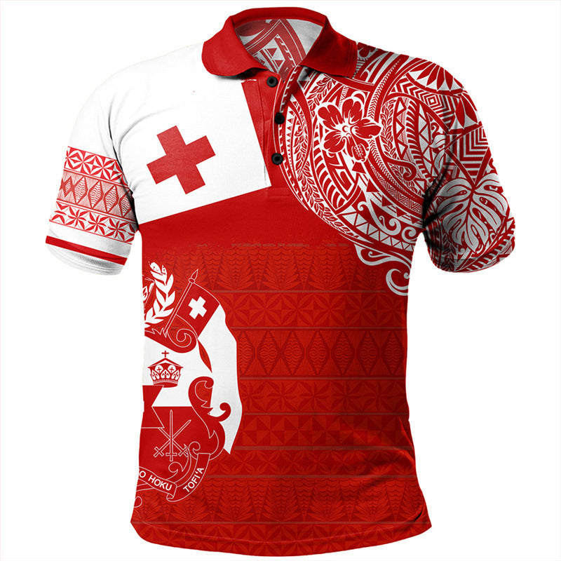 Pacific short-sleeve polo shirt — Tonga Red & White Flag