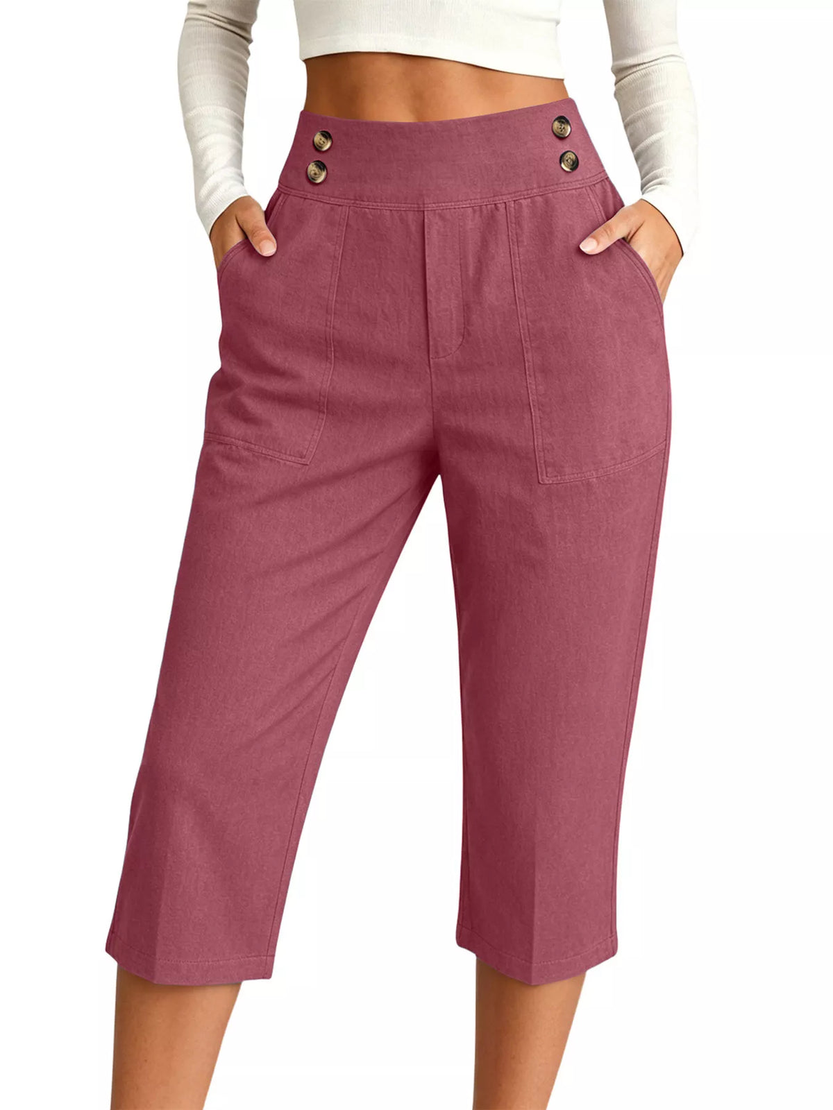 High-Waisted Button-Detail Cropped Pants — product view 21