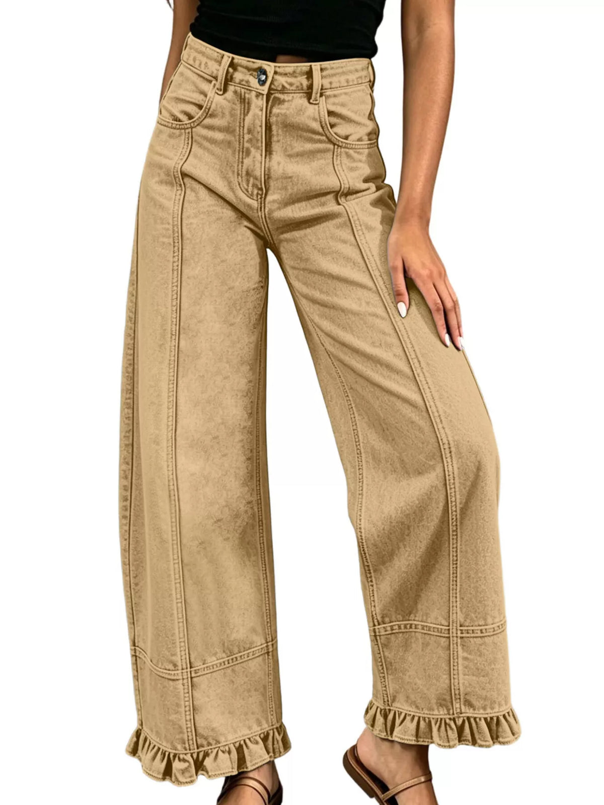 High-Waisted Wide-Leg Ruffled-Hem Jeans — product view 21