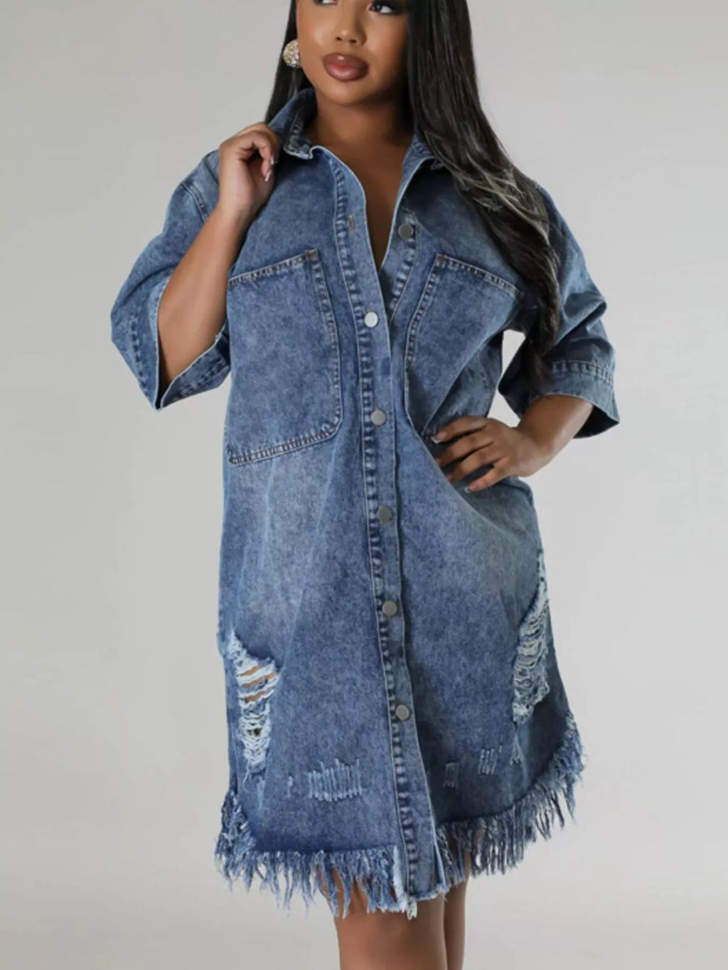Distressed Button-Down Denim Dress — product view 3