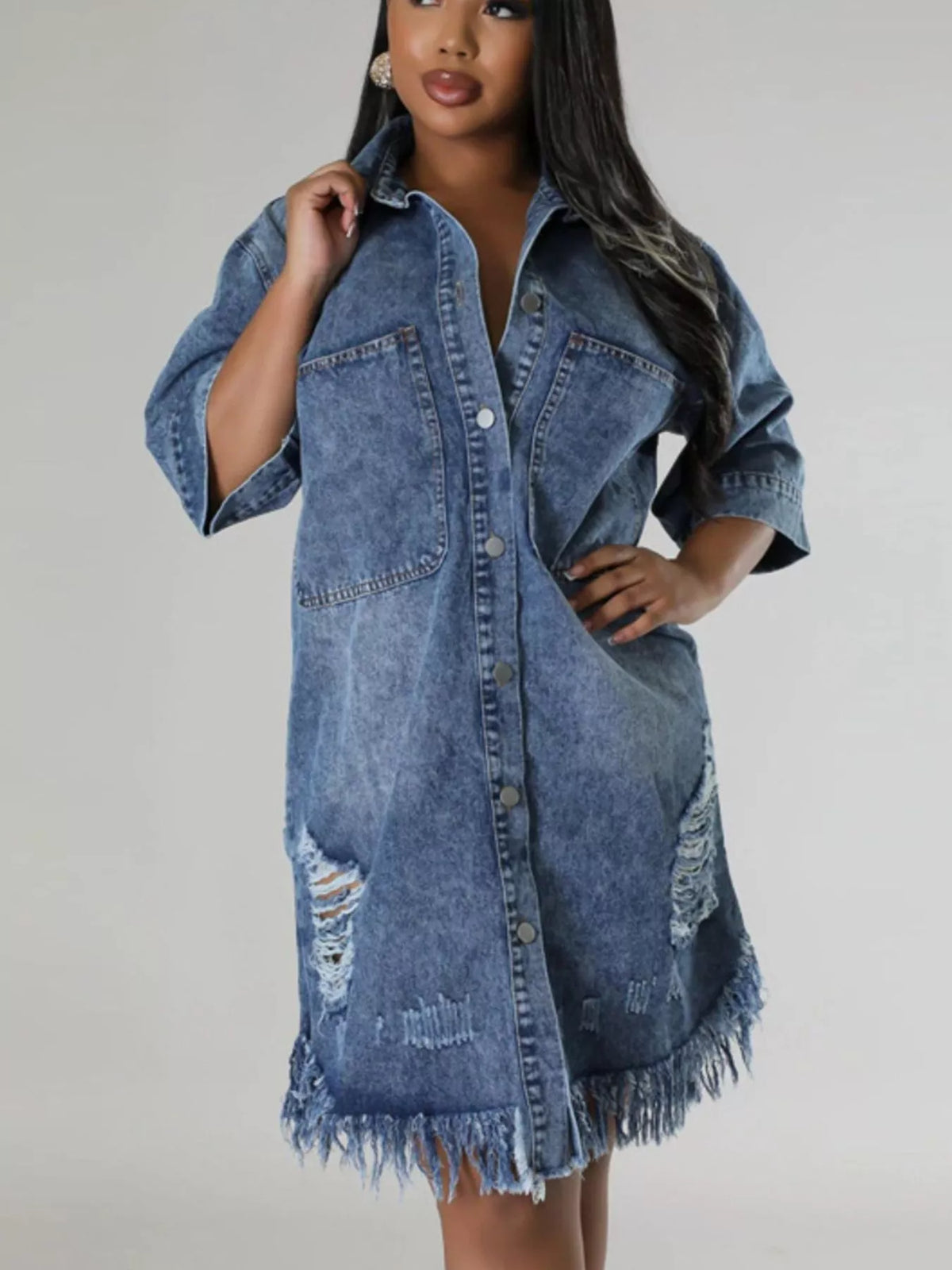 Distressed Button-Down Denim Dress — product view 3