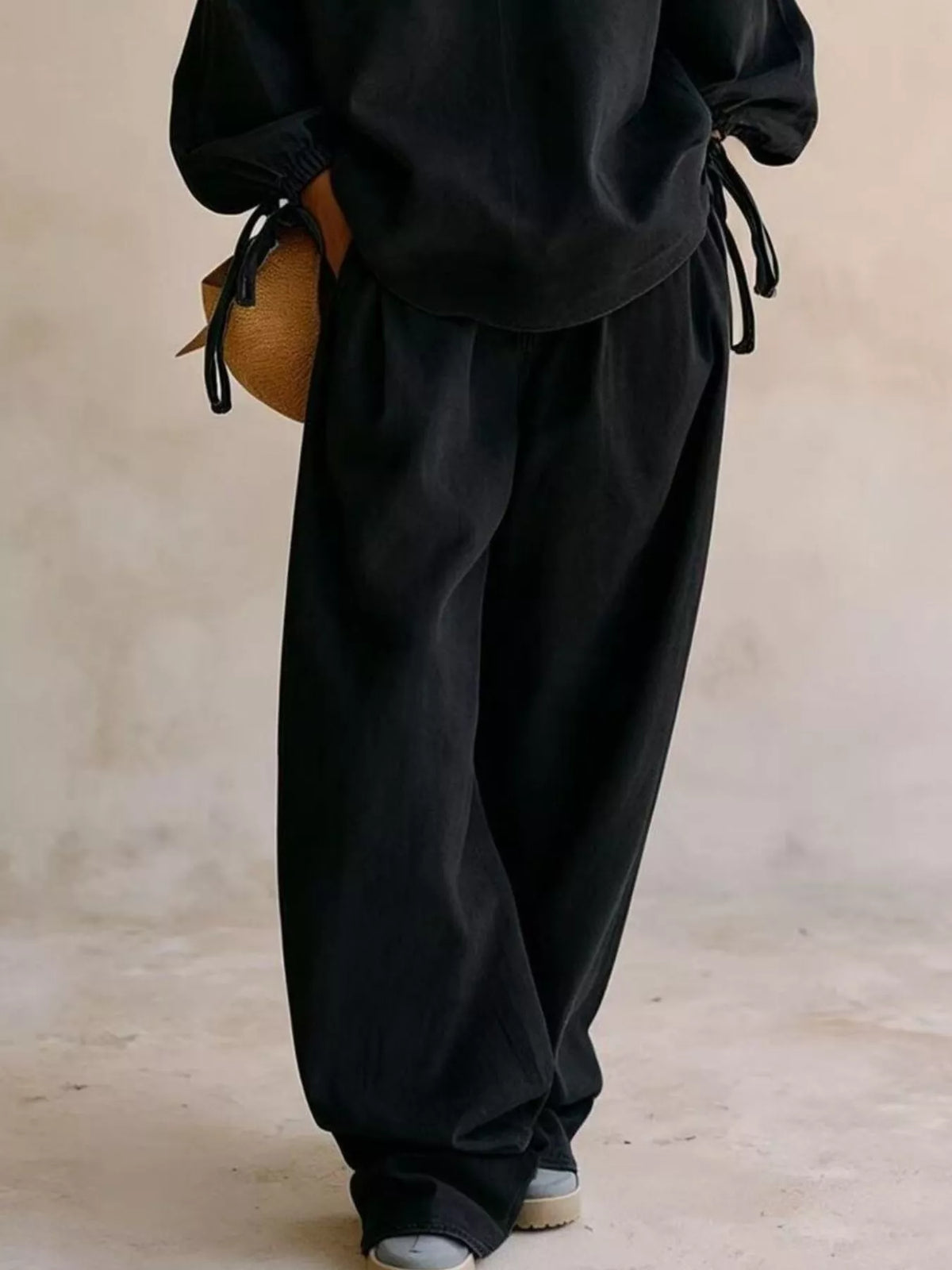 Drawstring-Sleeve Top and Pants Denim Set — product view 15