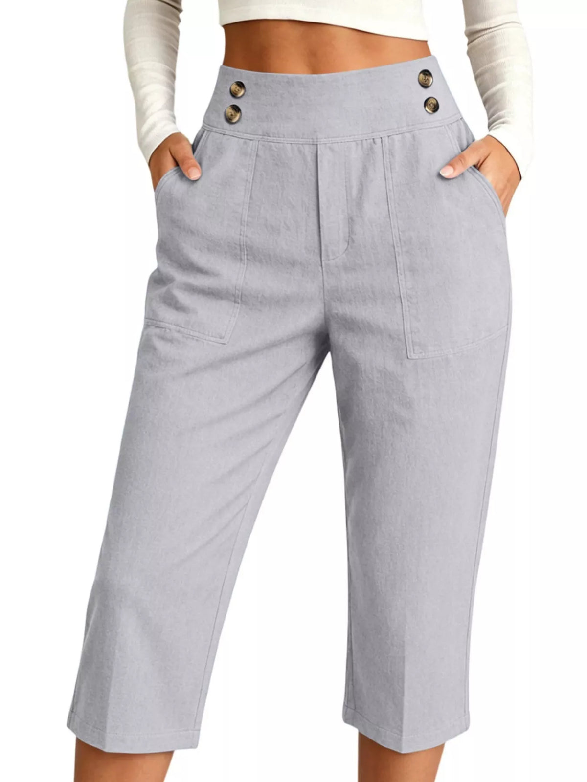 High-Waisted Button-Detail Cropped Pants — product view 3