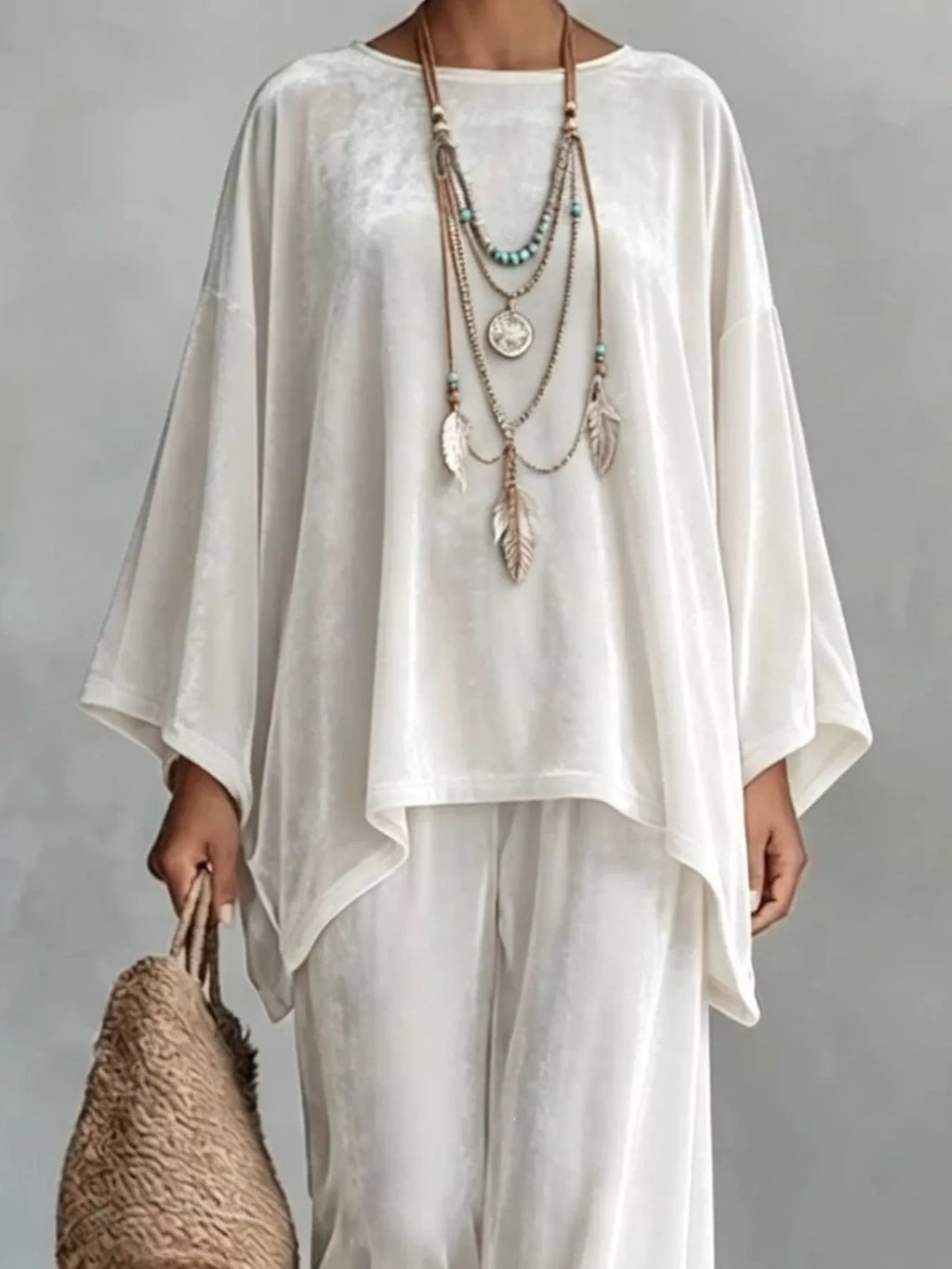 Asymmetrical Top and Wide-Leg Pants Set — product view 2