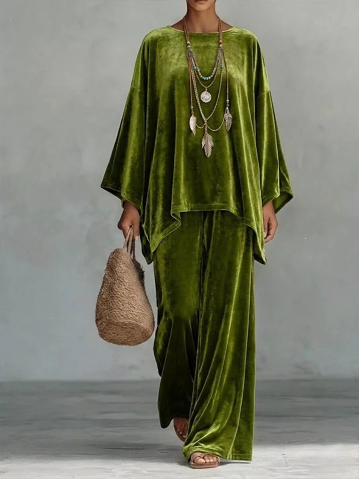Asymmetrical Top and Wide-Leg Pants Set — product view 3