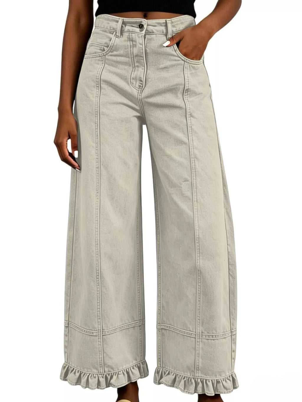 High-Waisted Wide-Leg Ruffled-Hem Jeans — product view 18