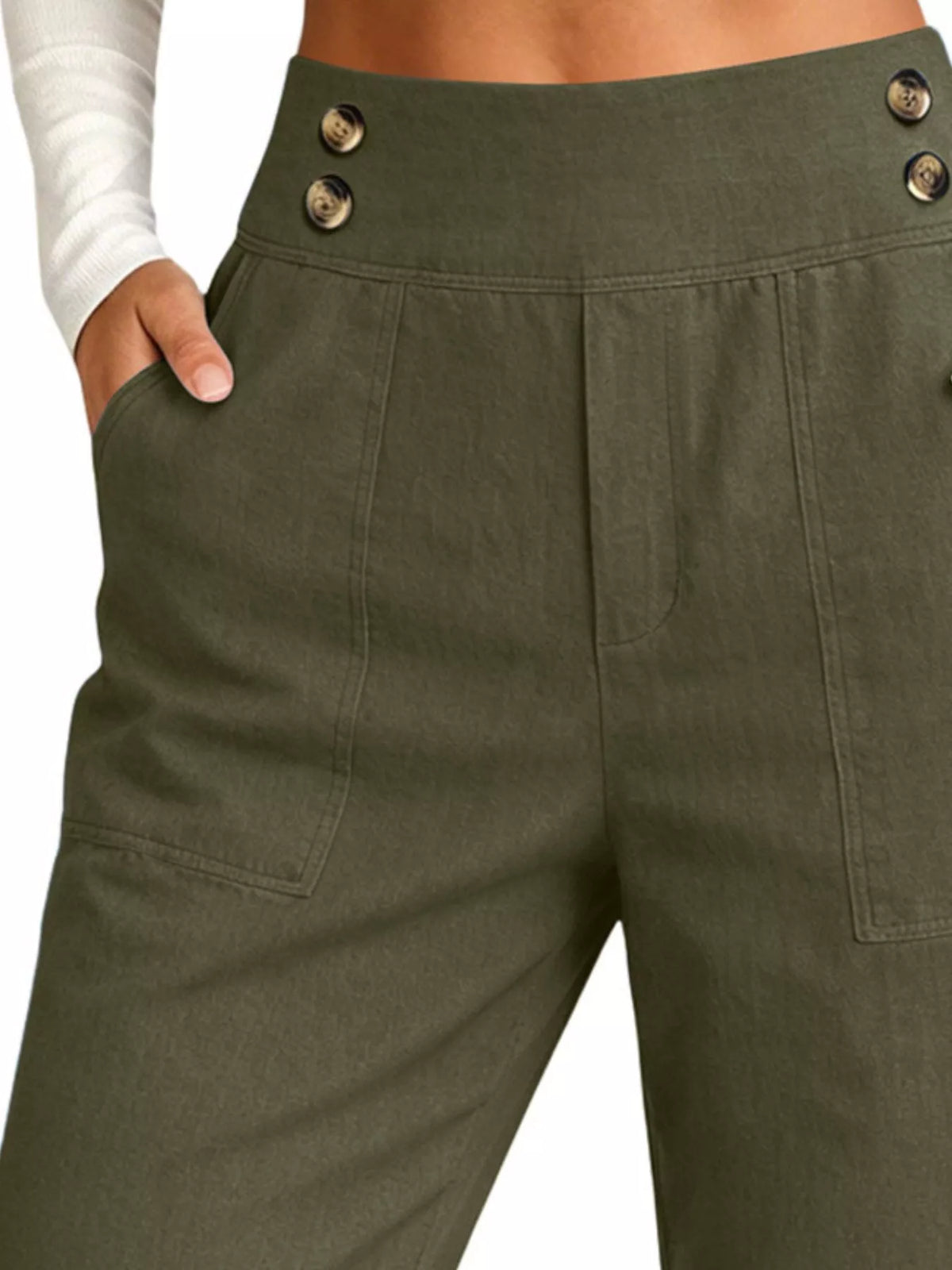 High-Waisted Button-Detail Cropped Pants — product view 6