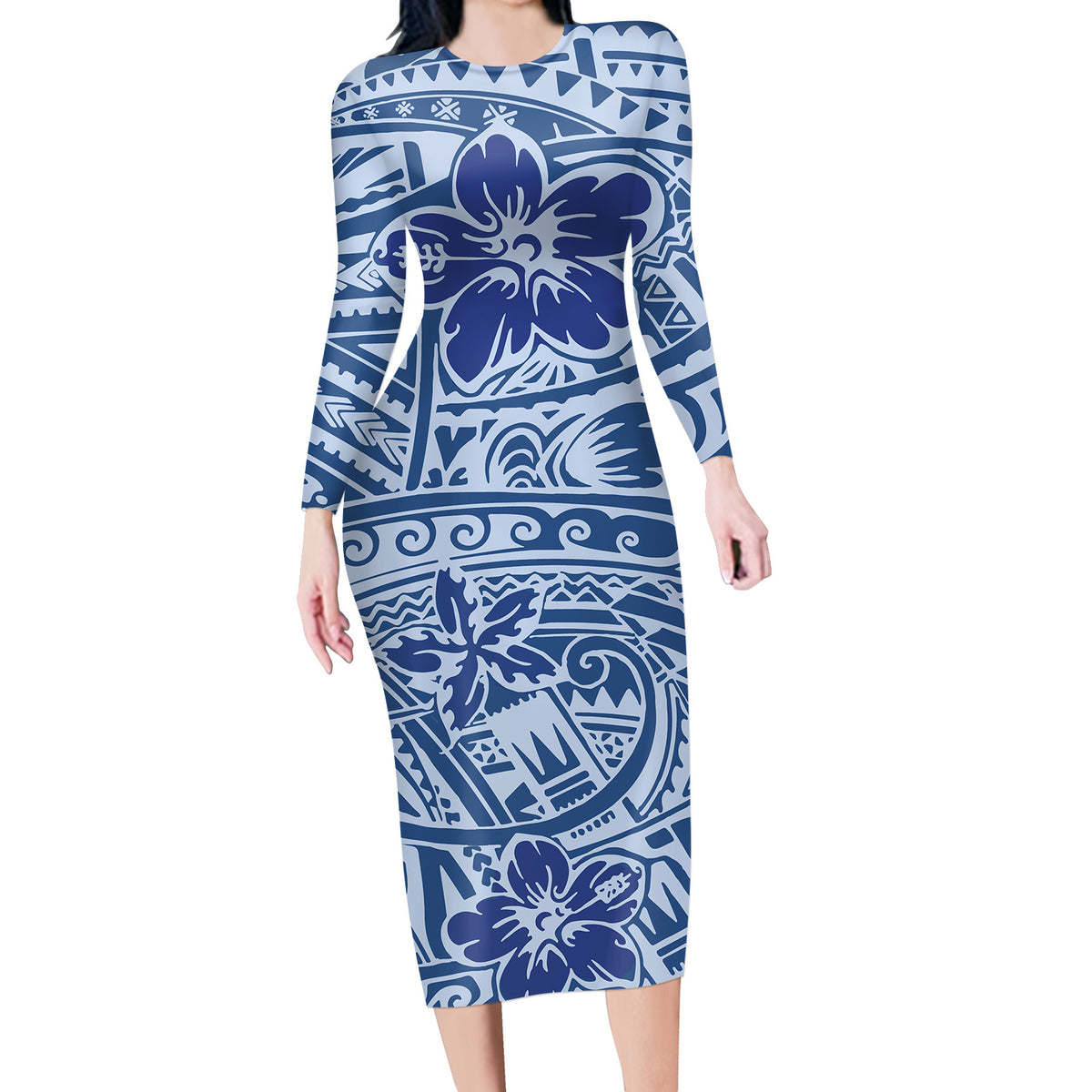 Polynesian Floral Long-Sleeve Dress — product view 4