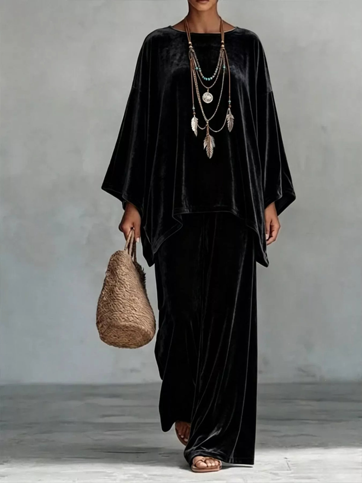 Asymmetrical Top and Wide-Leg Pants Set — product view 5