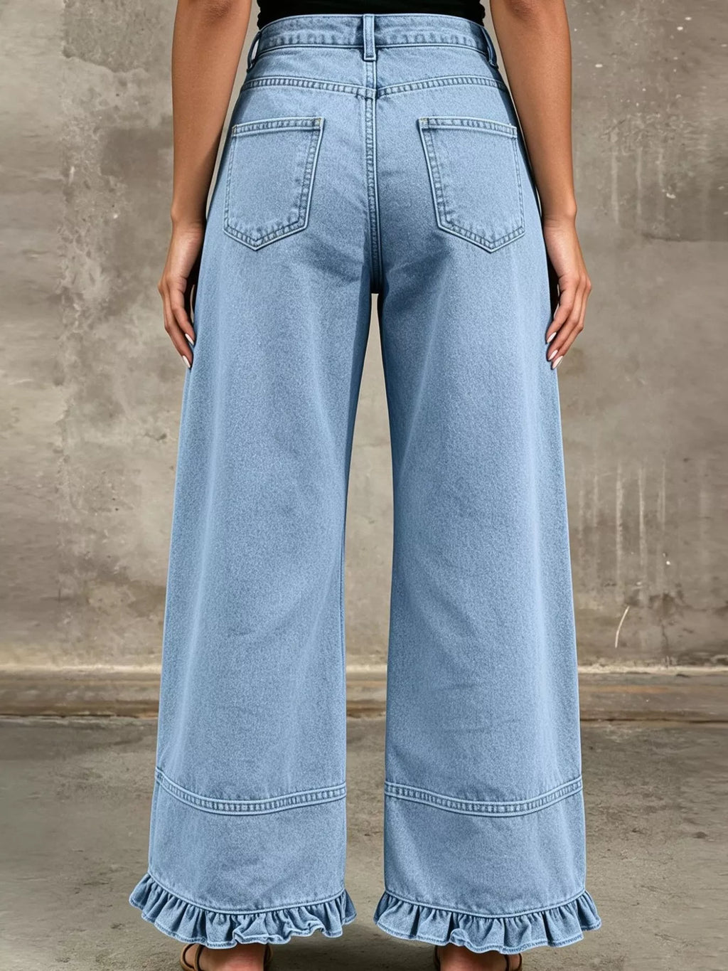 High-Waisted Wide-Leg Ruffled-Hem Jeans — product view 5