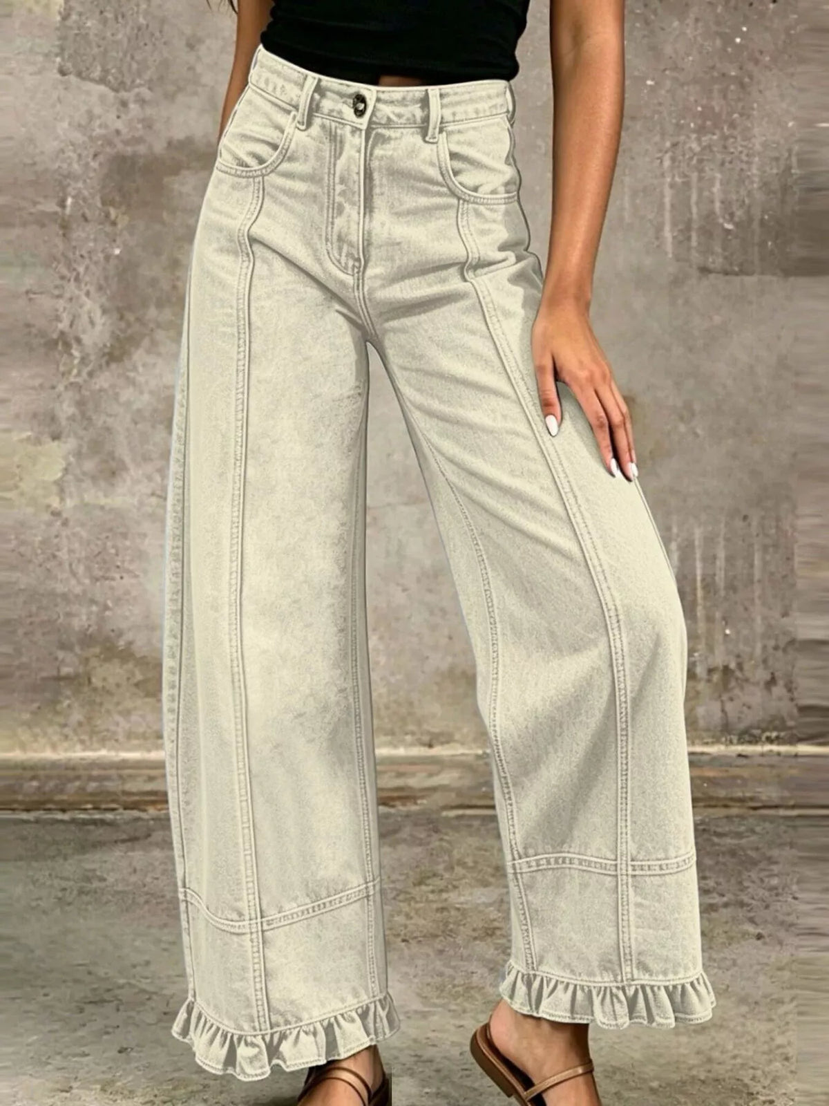 High-Waisted Wide-Leg Ruffled-Hem Jeans — product view 17