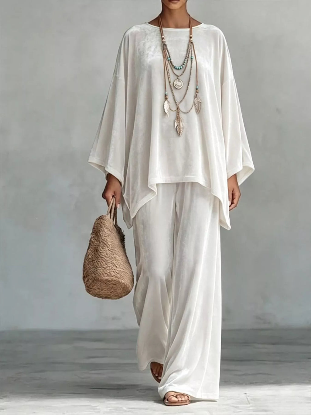 Asymmetrical Top and Wide-Leg Pants Set — product view 1