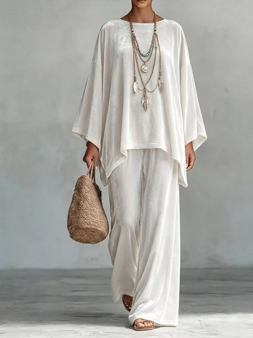 Asymmetrical Top and Wide-Leg Pants Set — product view 1