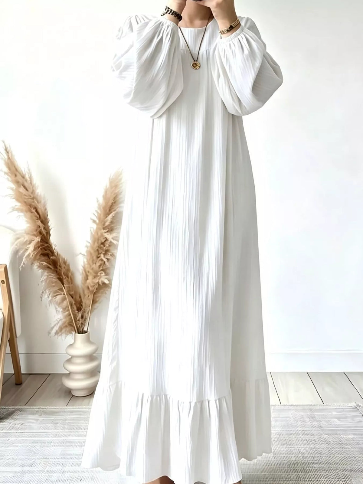 Textured Puff-Sleeve Maxi Dress — product view 3