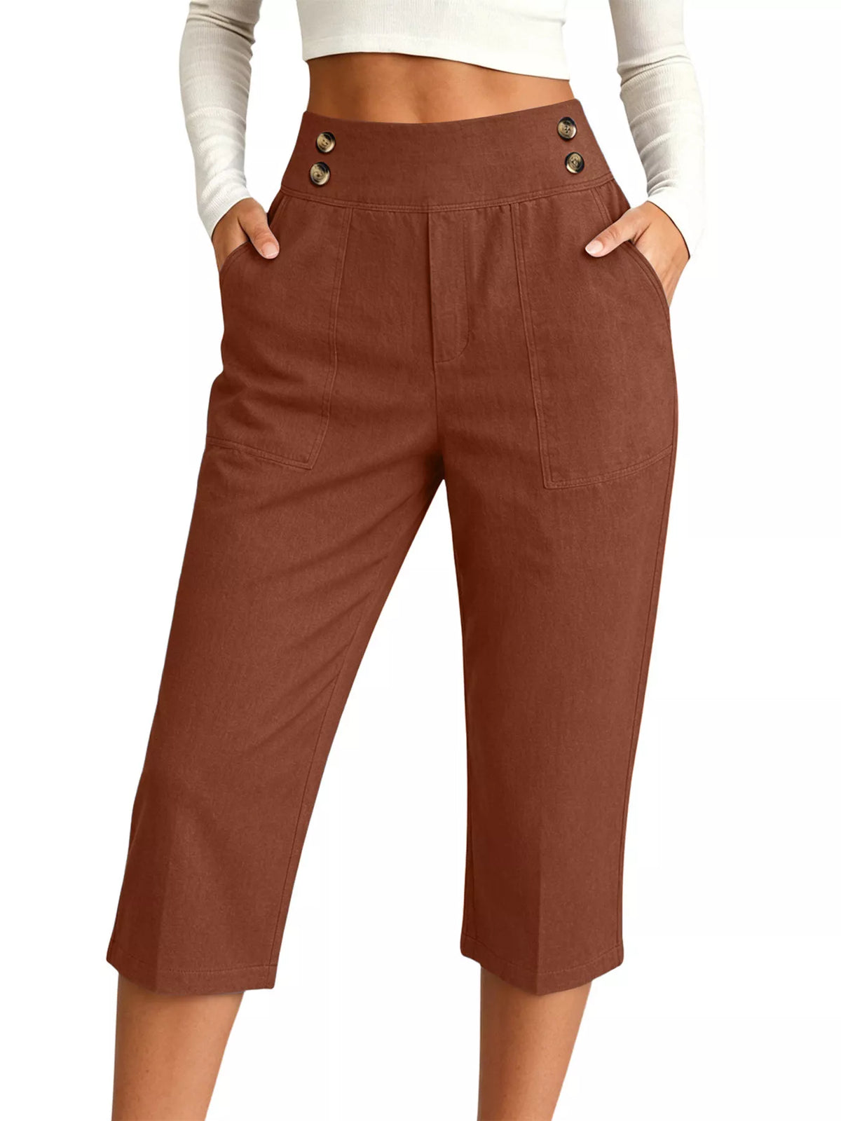High-Waisted Button-Detail Cropped Pants — product view 9