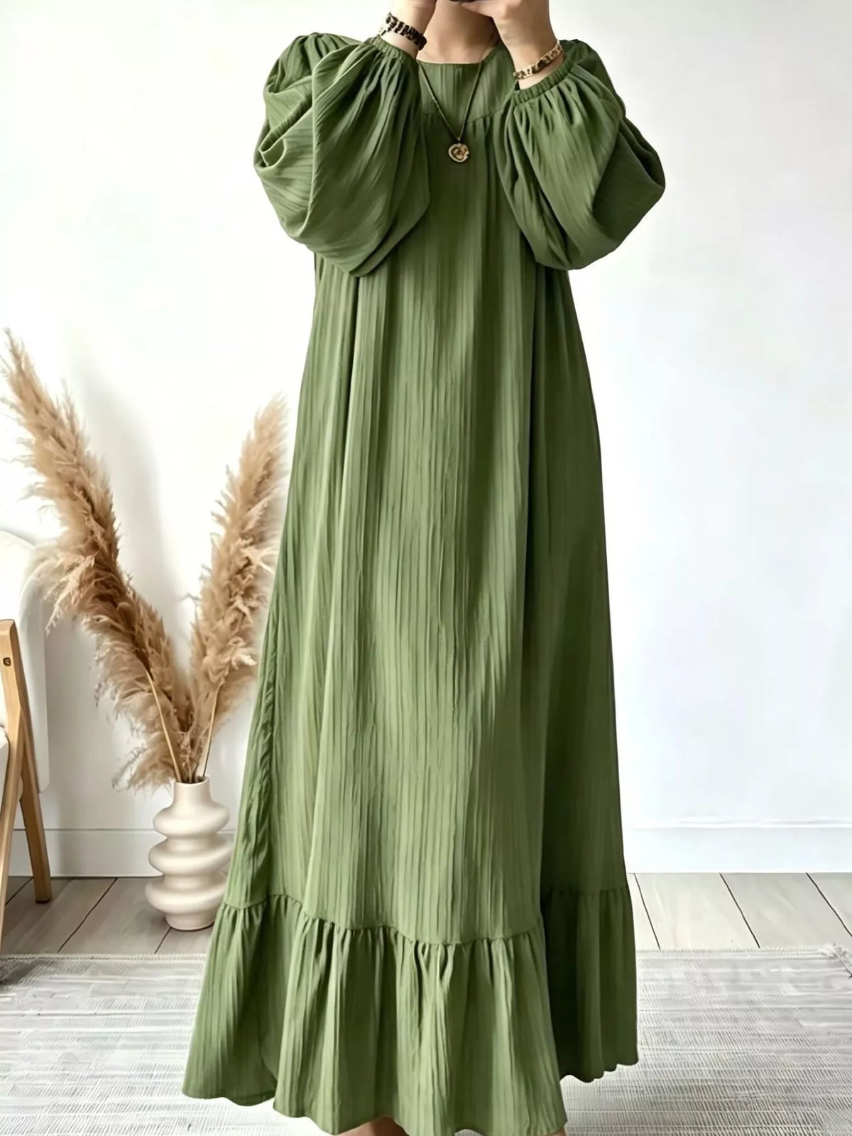 Textured Puff-Sleeve Maxi Dress — product view 5