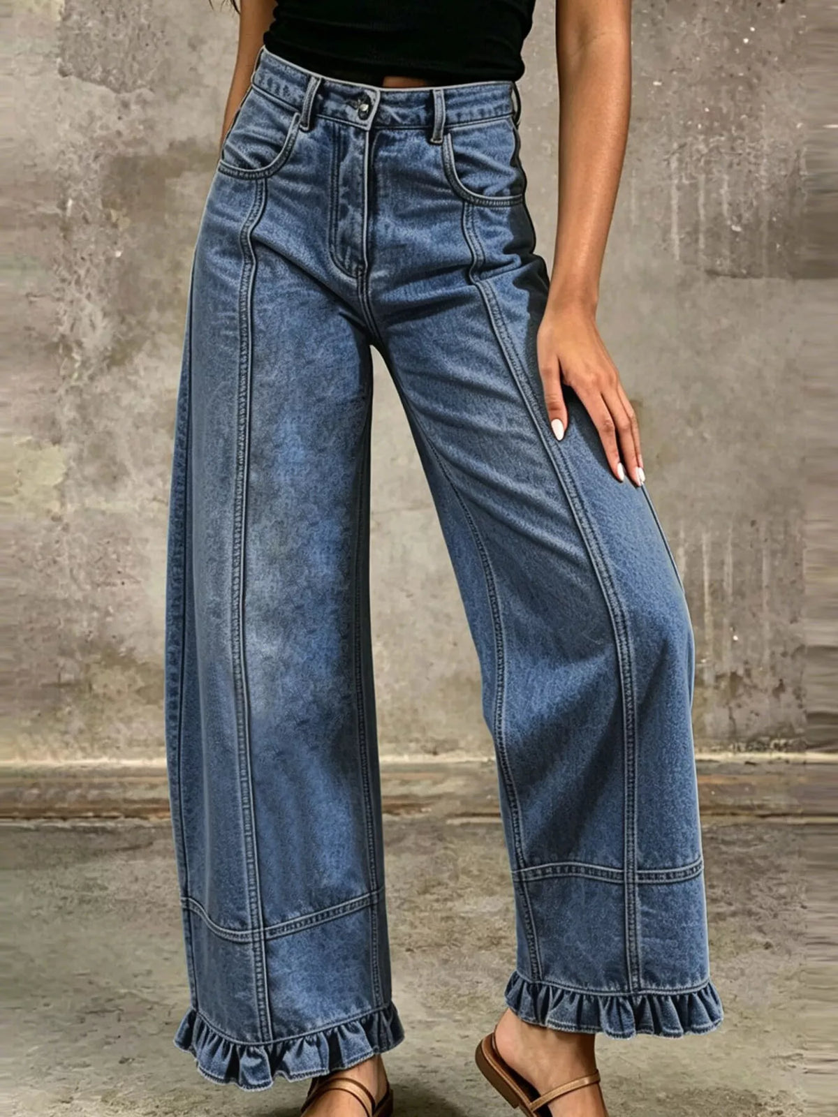 High-Waisted Wide-Leg Ruffled-Hem Jeans — product view 6