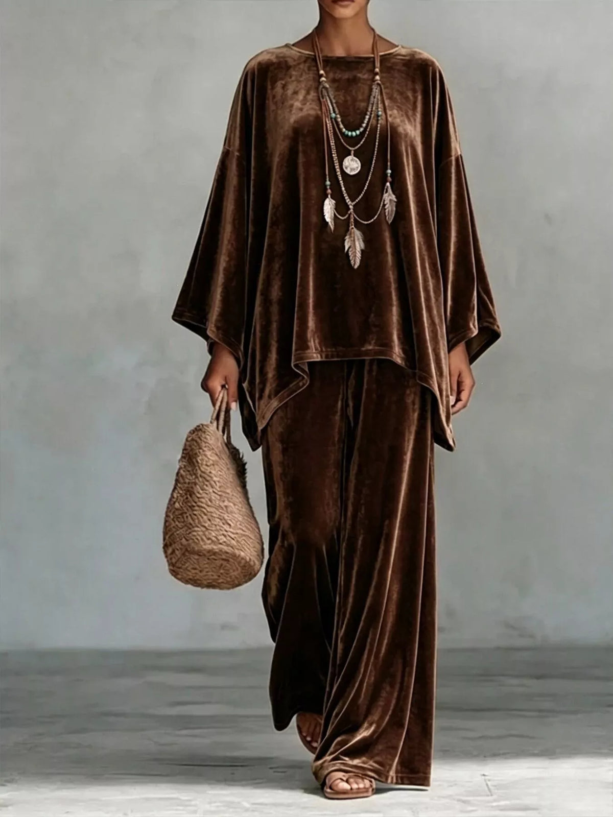 Asymmetrical Top and Wide-Leg Pants Set — product view 9