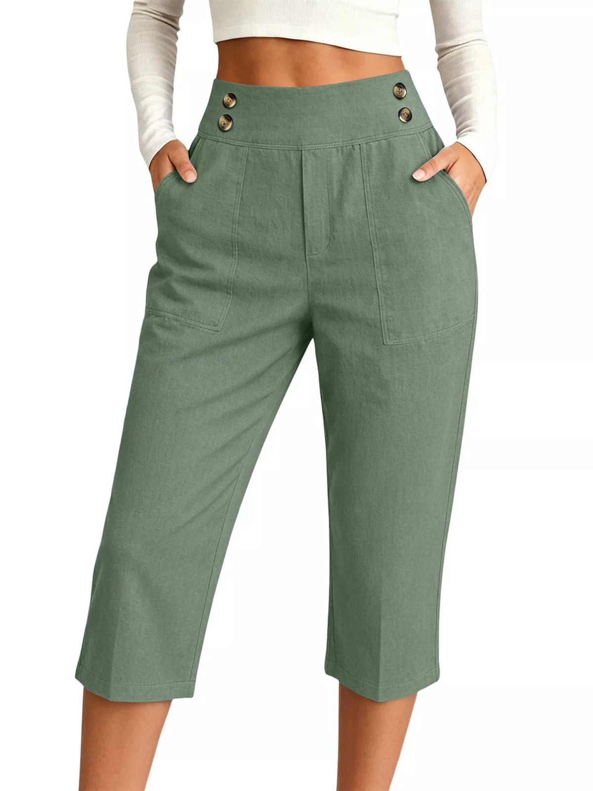 High-Waisted Button-Detail Cropped Pants — product view 19