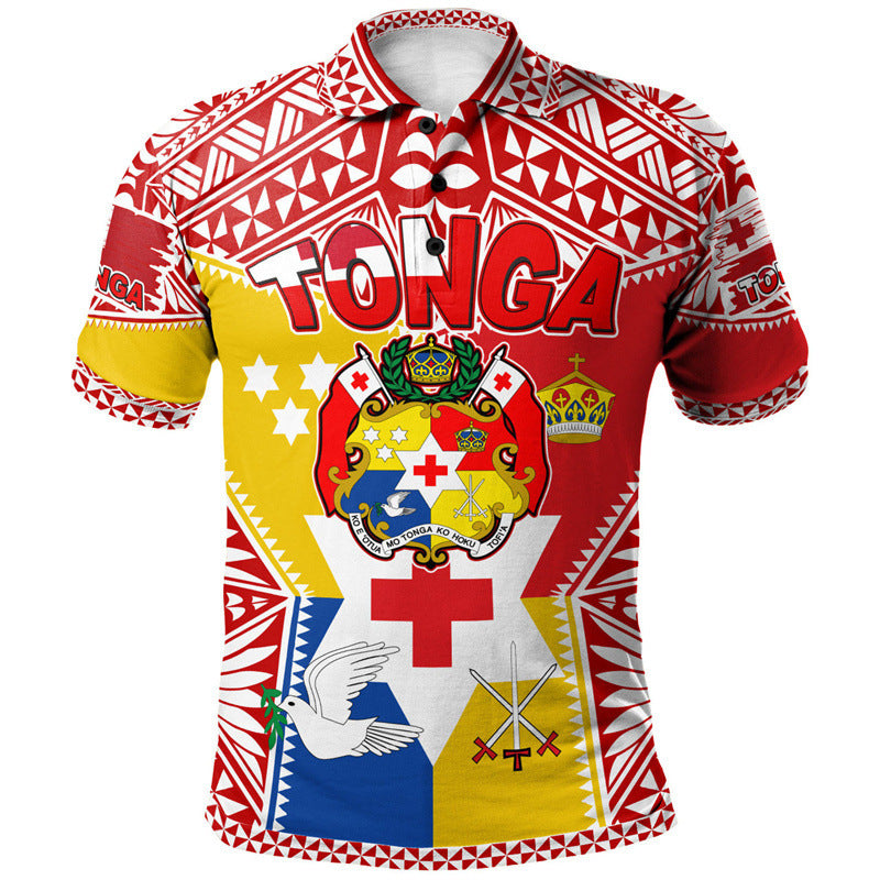 Pacific short-sleeve polo shirt — Tonga Multicolor Graphic