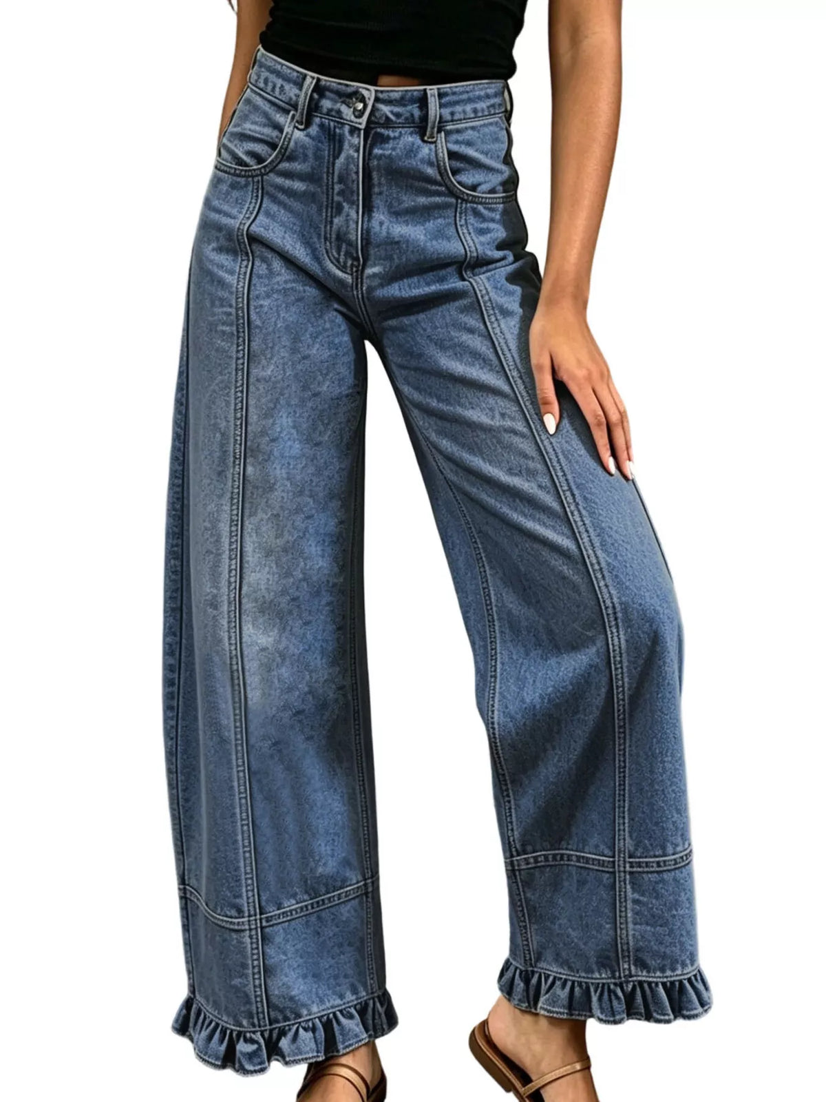 High-Waisted Wide-Leg Ruffled-Hem Jeans — product view 7