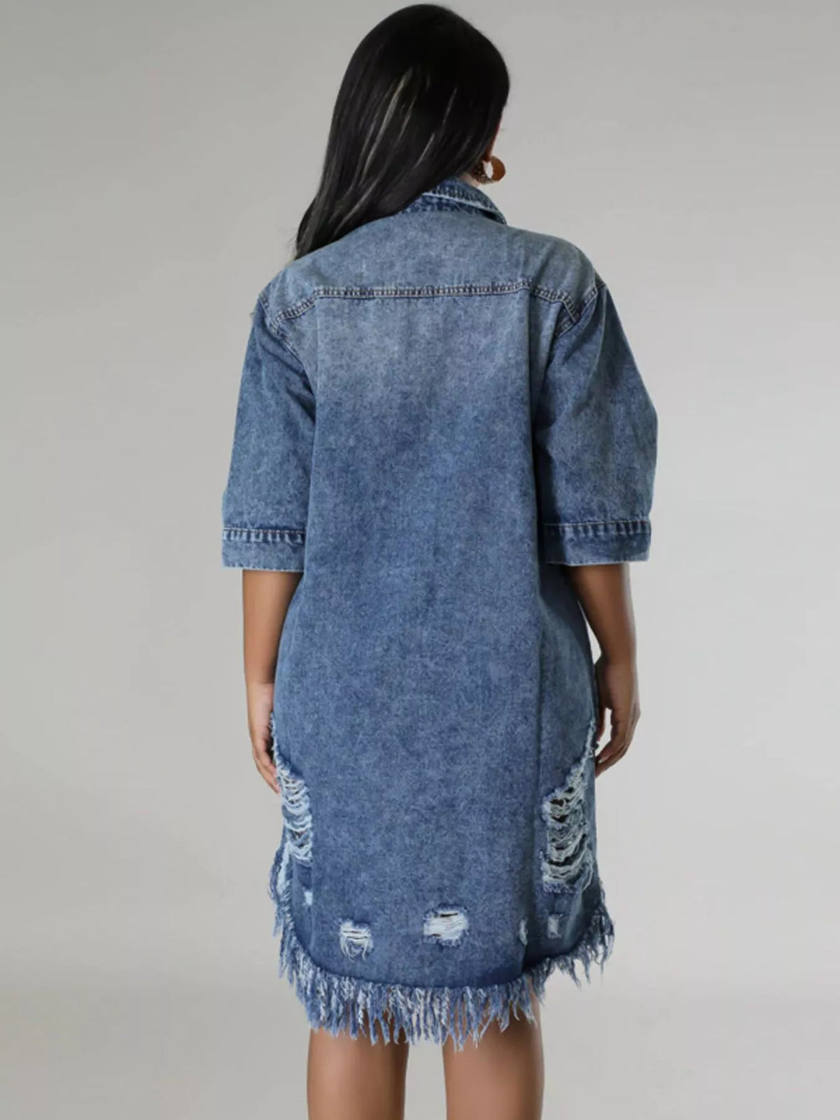 Distressed Button-Down Denim Dress — product view 4